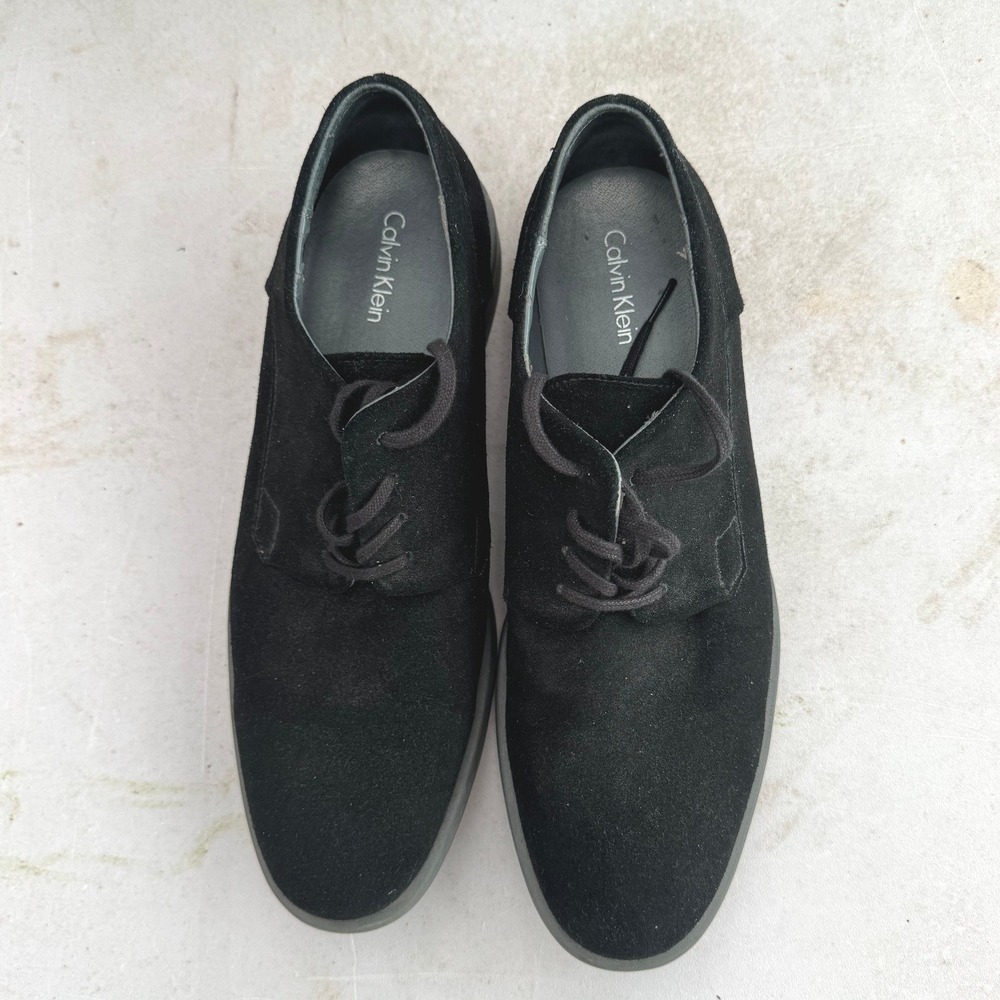 Calvin Klein Mens Shoes Size 10.5 Black Suede Lace Up Casual Dress Sneakers
